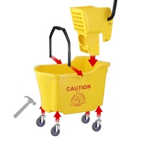 Seau à serpillière commercial en plastique jaune de 26 qt sur roues avec presse latérale, chariot de nettoyage domestique avec essoreuse, seaux à serpillière professionnels