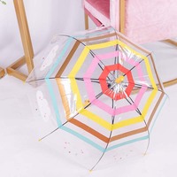 Poignée transparente arc-en-ciel parapluie dessin animé nuages créatif mignon arqué enfants parapluie commerce extérieur en gros