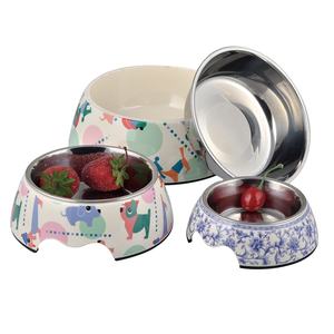 Grosir mangkuk melamin bulat ramah lingkungan baja tahan karat makanan lambat kucing anjing peliharaan - Product Image 1