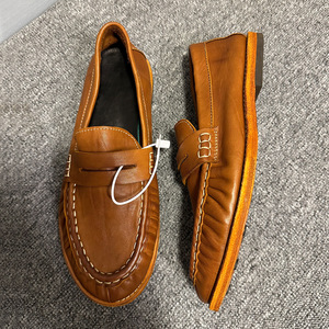 Men's Leather Loafers Coffee Brown Solid Color <b>Slip</b> <b>On</b> Low Heel Casual Shoes Sewing Sole - Product Image 2