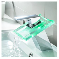 Robinet de lavabo cascade en céramique à poignée unique thermostatique à changement de couleur LED, en acier inoxydable moderne, à poser sur le comptoir