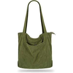Sac fourre-tout en velours côtelé Iioscre pour femme, sacs à main Hobo avec fermeture éclair, sacs à main décontractés de grande capacité avec poches intérieures - Product Image 3