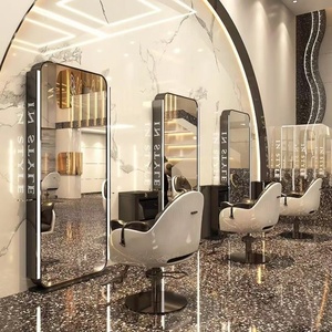 Salon Floor <b>Mirror</b> - Double Sided LED Stainless Steel <b>Mirror</b> for Hairdressing and Styling - Product Image 5