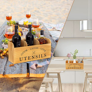 Çiftlik 3 bölmeler ahşap mutfak eşyası tutucu sofra takımı Caddy kolu için gümüş tutucu ile sayaç üst - Product Image 6