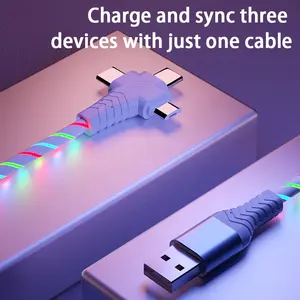 3 In 1 Glow USB Data Charging Cable With A Male To Micro Type C Type-c USB-C Light Up Glowing Flowing Fast Charge Cord Charger