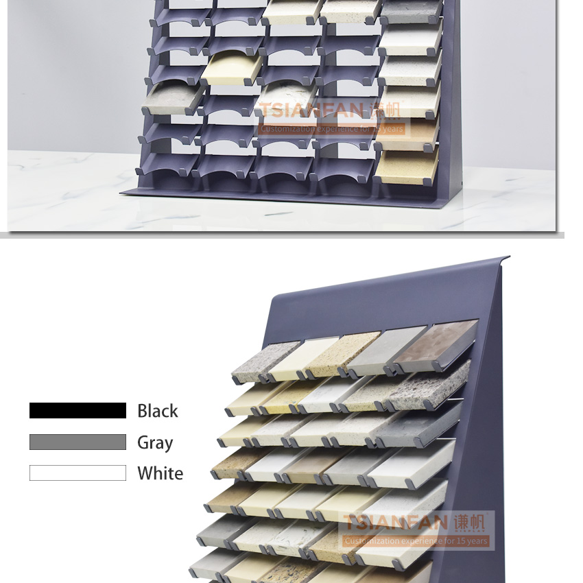 New design metal panel ceramic tile countertop rack natural stone marble quartz showroom stone tile showroom display