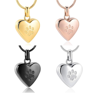 Wholesale Stainless Steel Pet Cremation <b>Urn</b> Jewelry for Ashes Paw Print Heart Pendant Memorial Necklace - Product Image 1