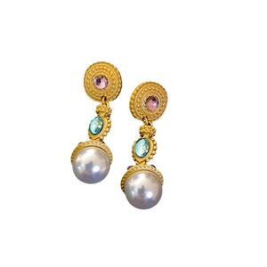 Orecchini a perno eleganti in lega con fiore geometrico e pietra naturale, stile vintage medievale, placcati, per feste - Product Image 5