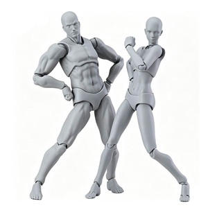 Ensemble de mannequins articulés multi-positions homme et <span class=keywords><strong>femme</strong></span>, modèle de figurine humaine vierge gris mat avec support - Product Image 1