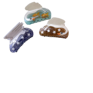 Pinces à cheveux en acétate motif animaux de dessin animé, pinces en forme de poisson rouge, de requin et d'étoile pour filles - Product Image 1