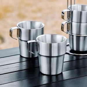 Set di Tazze da Caffè e Tè in Acciaio Inox a Doppia Parete Isolate e Impilabili con Manico e Supporto - Stile Europeo Portatile <span class=keywords><strong>per</strong></span> Feste - Product Image 2