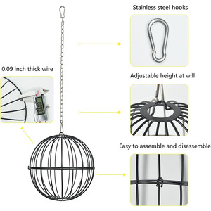 Comedero suspendido para pollos, jaula de metal con bolas, comedero de acero al carbono negro para accesorios de gallinero - Product Image 4