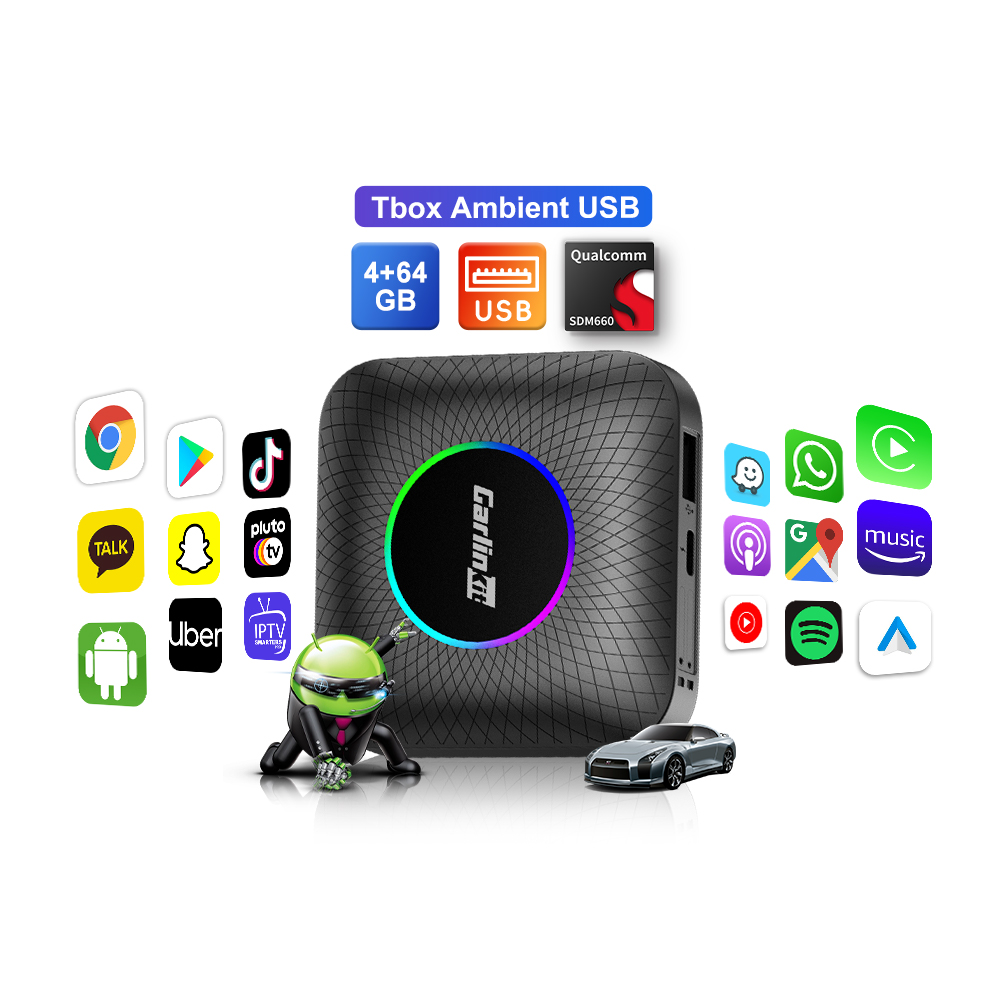 Smart Link Carlink Tbox Ambient 64GB LED Light Ai Box Car