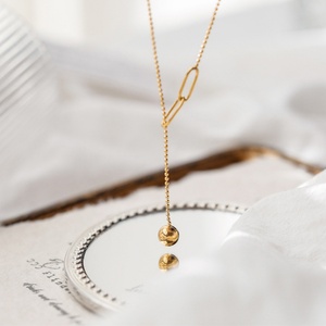 Collar de Cadena Ajustable de Acero Inoxidable con Colgante de Bola Pequeña y Disco Dorado, Joyería de Moda para Chicas - Product Image 2