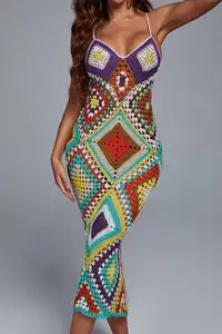 Lungo fatto a mano Lady Spaghetti Strap senza maniche Maxi Sexy Bodycon Crochet Knit Cotton Casual Dress Summer Beach Women Dress 2023