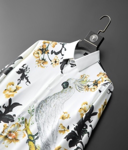 Camisa de Manga Larga para Hombre, Elegante Estampado Floral de Cockatoo, Diseño Artístico Vintage, Sin Plancha, Antiarrugas, Transpirable, ODM, Primavera - Product Image 5