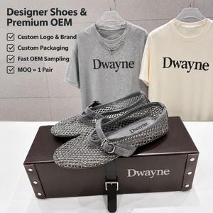 Zapatos de Diseñador de Lujo 2026 para Mujer, Zapatos Planos Mary Jane de Malla con Pedrería de Alta Calidad, Color Gris Brillante, Zapatos Casuales de Verano - Product Image 1