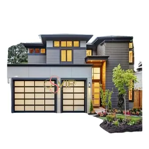 Pintu garasi kaca tempered aluminium pintu garasi bagian modern untuk pintu garasi rumah otomatis