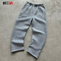 Produsen Pakaian Olahraga Pria, Set 2 Hoodie dan Celana Sweatpants Baggy Berkualitas Tinggi, Kasual Vintage, Bahan Tebal