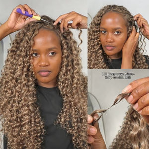 # Extensions de cheveux au crochet 27 Honey Blonde Deep Wave, couleur invisible, sans nœuds, pré-séparées, effet plume, pour femmes - Product Image 2