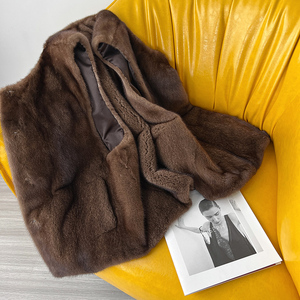 Ampio girocollo corto eco-friendly Casual in pelliccia di visone <span class=keywords><strong>marrone</strong></span> naturale <span class=keywords><strong>gilet</strong></span> da <span class=keywords><strong>donna</strong></span> - Product Image 5