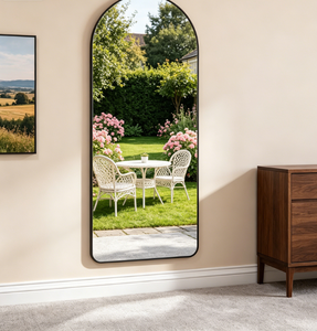 Espejo de cuerpo entero de lujo moderno con arco retro francés, marco de madera engrosado con diseño tallado, soporte de vidrio de alta calidad personalizado - Product Image 5