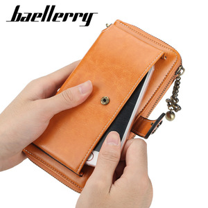 กระเป๋าสตางค์ใบยาวสำหรับผู้หญิง Baellerry หนัง PU เคลือบแว็กซ์  แบบมีตัวล็อค  จุของได้เยอะ สไตล์เรโทร  ใส่โทรศัพท์ได้ สีแดงเบอร์กันดี - Product Image 2