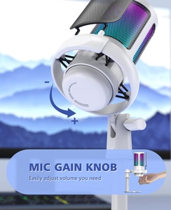 Micrófono USB Cardioide Blanco RGB para Juegos, Nuevo y Económico, con Soporte de Escritorio para PC, Grabación y Podcast, 2026 - Product Image 5