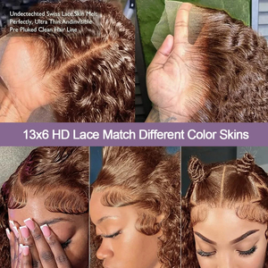 วิกผมบ๊อบขนาด 10 นิ้ว วิกผมแท้แบบมีเชือกผูกด้านหน้า 13x4 HD Lace Frontal สีน้ำตาล วิกผมบ๊อบหยิกสำหรับผู้หญิง วิกผมสั้นแบบหยิก - Product Image 3