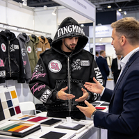 OEM High Street Heavyweight Hooded Jacket Raw Edge Streetwear Oversized Print Men 420GSM 100% Organic Cotton Zip up Hoodie