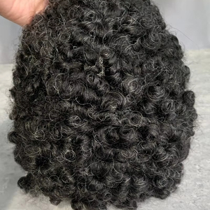 H396 Toupet Afro pour Hommes Noirs Africains, Remplacement <span class=keywords><strong>de</strong></span> <span class=keywords><strong>Cheveux</strong></span> Afro <span class=keywords><strong>Bouclés</strong></span>, Boucles en Laine, 100% <span class=keywords><strong>Cheveux</strong></span> Humains, Base en Dentelle Complète, Couleur 1B10 # - Product Image 1