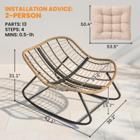 Fauteuil à bascule Papasan surdimensionné en rotin tressé avec coussin épais pour intérieur, extérieur, patio, salon