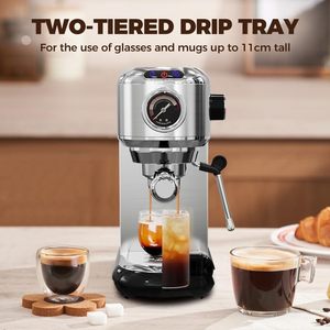 Cafetera Espresso Semiautomática, Bomba de Acero Inoxidable, Calentador de Tazas Programable, Espumador de Leche, 1450W - Product Image 4