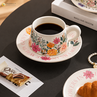 Ensemble tasse et soucoupe à café en céramique à motif floral vintage, en gros, avec boîte cadeau, faible MOQ, pour cadeaux de fêtes