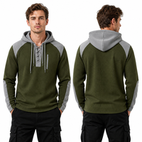 Sweat à capuche gaufré à lacets avec logo personnalisé pour homme, style vintage colorblock, coupe oversize streetwear