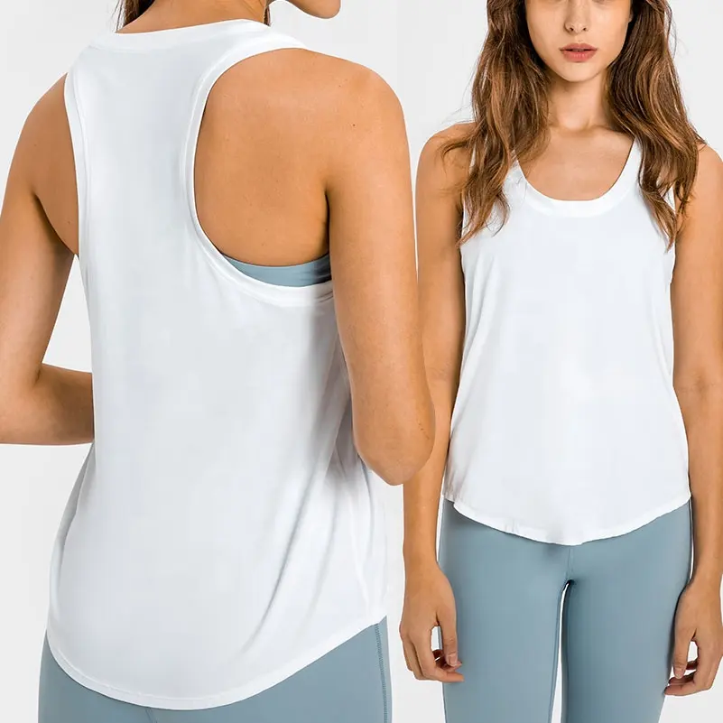 Tank Top Kebugaran Yoga Wanita, Pakaian Atasan Gym Putih untuk Perempuan