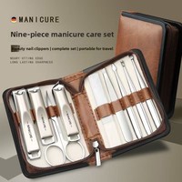 Set de Manicura Profesional 9 en 1, Cortaúñas de Acero Inoxidable, Kit de Pedicura, Herramientas de Cuidado Personal con Punta Inclinada, Estuche con Cierre para Hombres y Mujeres