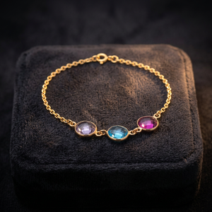 Gold Triplet <b>Chain</b> Bracelet with Multi Gemstones, Delicate Gold <b>Chain</b> Bracelet with Three Multicolor Stones - Product Image 3