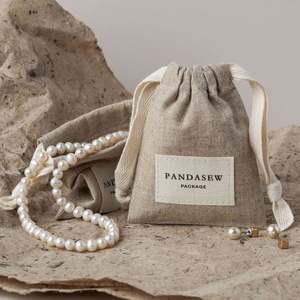 Minimalist Style <b>Recyclable</b> Drawstring Herringbone Pattern Ornaments <b>Bag</b> Cotton Linen Dust Drawstring <b>Bag</b> - Product Image 2