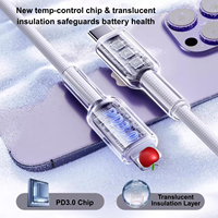 Câble de charge rapide USB-C vers Lightning, tressé, dégradé effet cristal de glace, avec contrôle de température multi-sécurité pour appareils iPhone, vente en gros usine