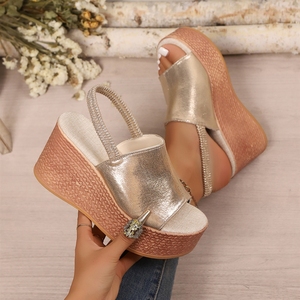 Sandales compensées métalliques pour femmes en gros d'usine - Espadrilles à plateforme à bout ouvert et bride arrière pour l'été - Product Image 2