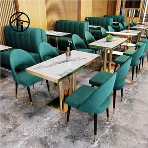 Cadeiras de veludo, cadeiras modernas de metal de mármore, cadeiras confortáveis de veludo, verde, conjunto de móveis de restaurante, mesa de jantar comercial e cadeiras