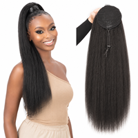 Queue de cheval longue et droite Yaki à cordon de serrage, extension en fibre synthétique haute température, 24 pouces, résistante à la chaleur, application facile, sans besoin de laisser de cheveux apparents