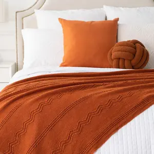 Best Quality Soft Touch 100% Acrylic Throw Knitted Blankets Best Selling Home Sofa Jacquard Cable Knit Knitted Blanket