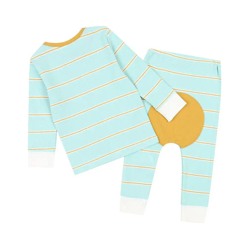 Pijamas informales de tela tejida a rayas para niñas pequeñas Pijamas de estilo de dibujos animados para niños