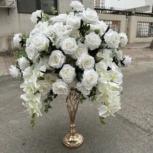 IFG artificial flower factory high quality 5d style silk white and green flowers centerpiece for wedding decoration