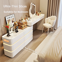 Coiffeuse moderne en pin européen avec grand miroir LED éclairé, couleur personnalisable, pour chambre à coucher - Prix de gros