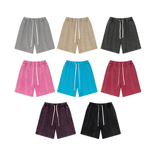 Ensembles de shorts pour hommes de haute qualité délavés à l'acide Shorts d'été en coton avec logo personnalisé sérigraphie - Product Image 2