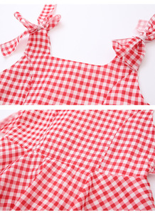 Vente en gros en ligne Robe de princesse à carreaux sans manches superposée rouge pour filles - Product Image 3