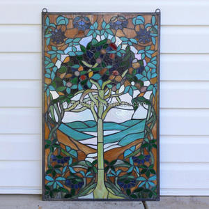 5mm Thickness Solid Wholesale Customized Scenic Tree Tiffany Stained Art Glass <b>Window</b> Hanging Panel Hotel Dining Door decoration - Product Image 4